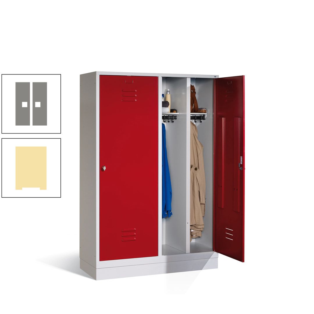 Doppel-Spind mit Großtüren, Garderobenschrank mit Sockel, 4 Abteile a 300 mm, Korpus anthrazitgrau, Tür anthrazitgrau, 1.800 x 1.190 x 500 mm (HxBxT)