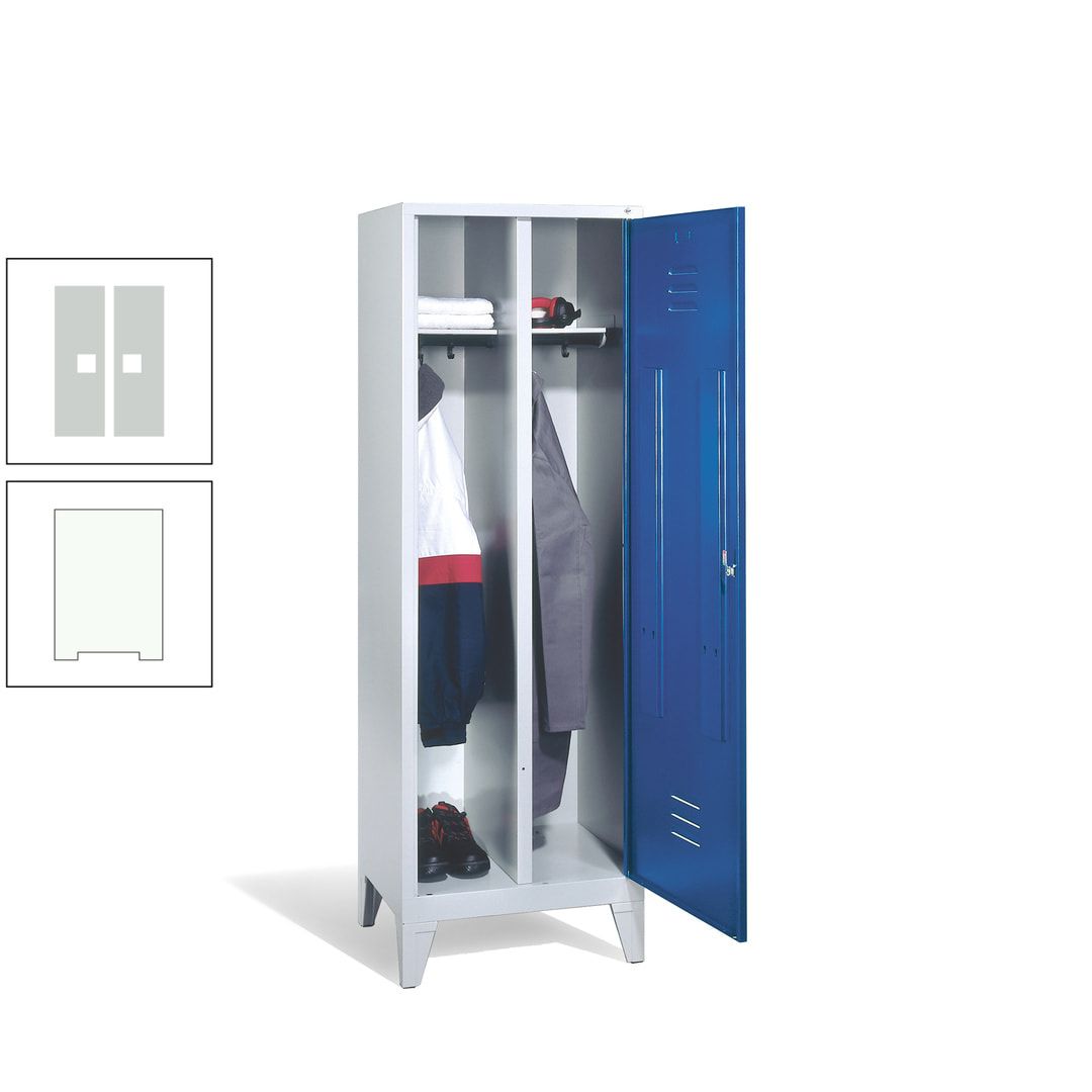 Doppel-Spind mit Großtür, Garderobenschrank mit Füßen, 2 Abteile a 300 mm, Korpus anthrazitgrau, Tür anthrazitgrau, 1.850 x 610 x 500 mm (HxBxT)