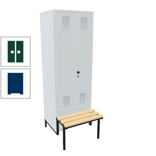 Doppel-Spind, Garderobenschrank, Buche Sitzbank integriert, 2 Abteile a 400 mm, Korpus anthrazitgrau, Tür anthrazitgrau, 1.850 x 800 x 815 mm (HxBxT)