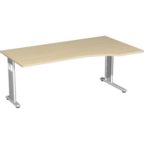 Eckschreibtisch, Füße einseitig verkürzt, C-Fuß Flex, Ecke rechts, höhenverstellbar, 680-800 x 1.800 x 1.000 mm (HxBxT), Gestell silber, Dekor Ahorn