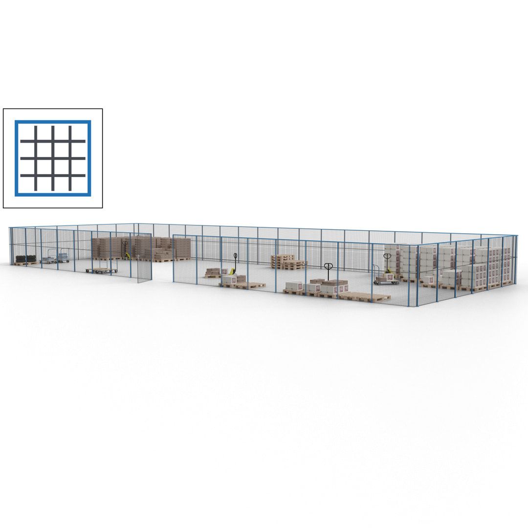 Maschinen Schutzgitter - Hallentrennwand - Sicherheitszaun - Tür - 69 m - 2.200 x 19.900 x 15.400 mm (HxBxT) - enzianblau