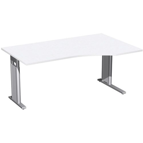 Eckschreibtisch, Ecke rechts, Füße einseitig verkürzt, C-Fuß Pro, höhenverstellbar, 680-820 x 1.600 x 1.000 mm (HxBxT), Gestell silber, Dekor Ahorn