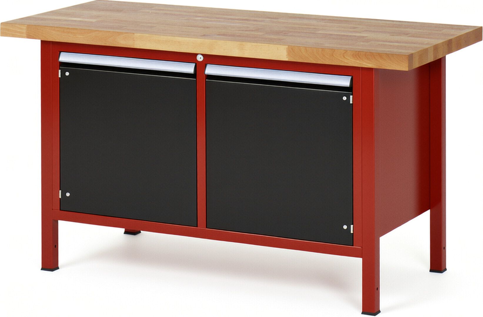 Werkbank mit 2 Schränken - höhenverstellbar 840-1.040 mm - 1.500 x 700 mm (BxT) - Traglast 1.250 kg - Buche - Anthrazitgrau