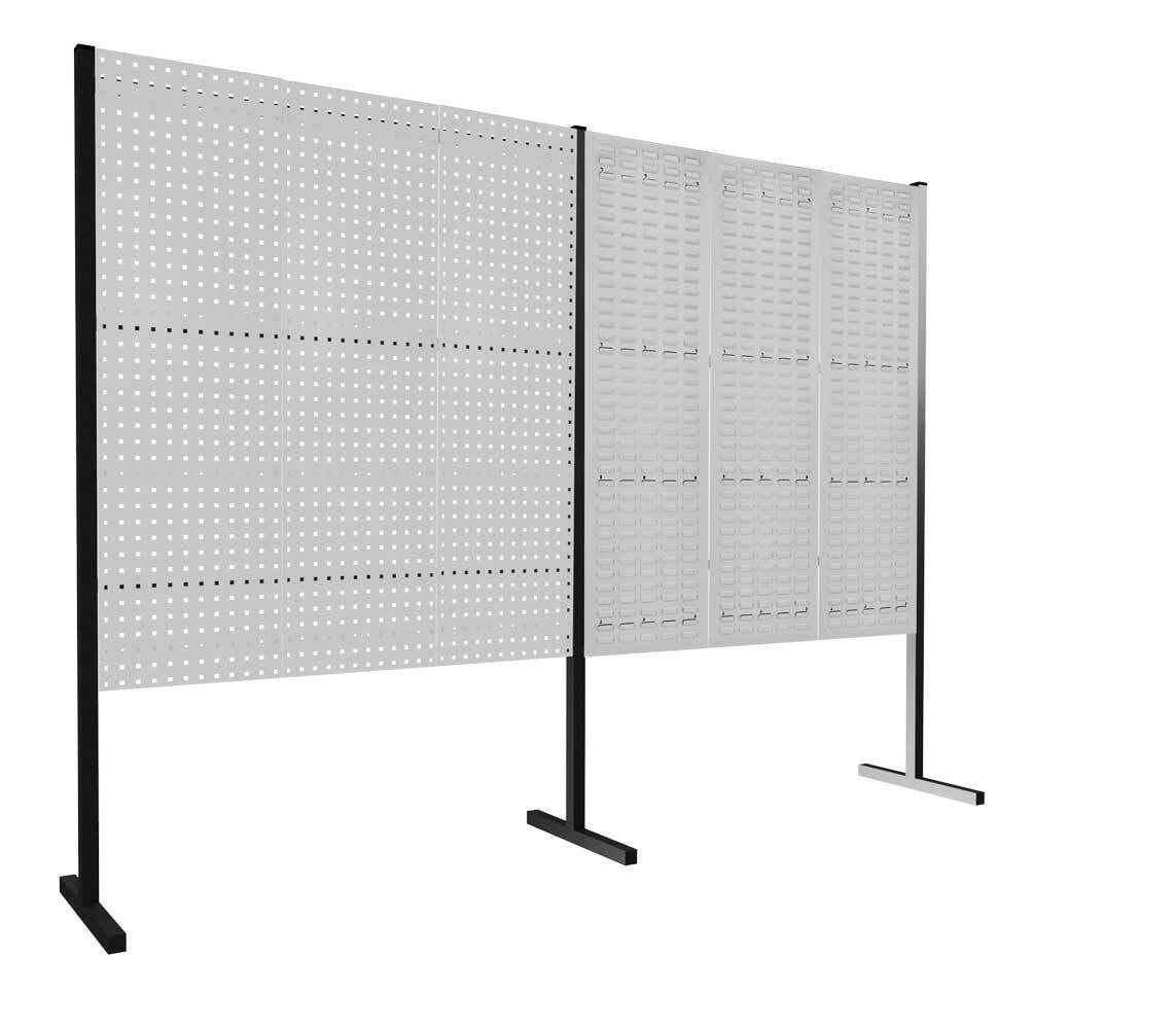 Modulare Trennwand, Werkzeugwand, Doppelfeld 180 Grad, 3 Loch- u. 3 Schlitzplatten, Plattenhöhe 1.500 mm, 2.000 x 3.000 mm (HxB), Anthrazitgrau