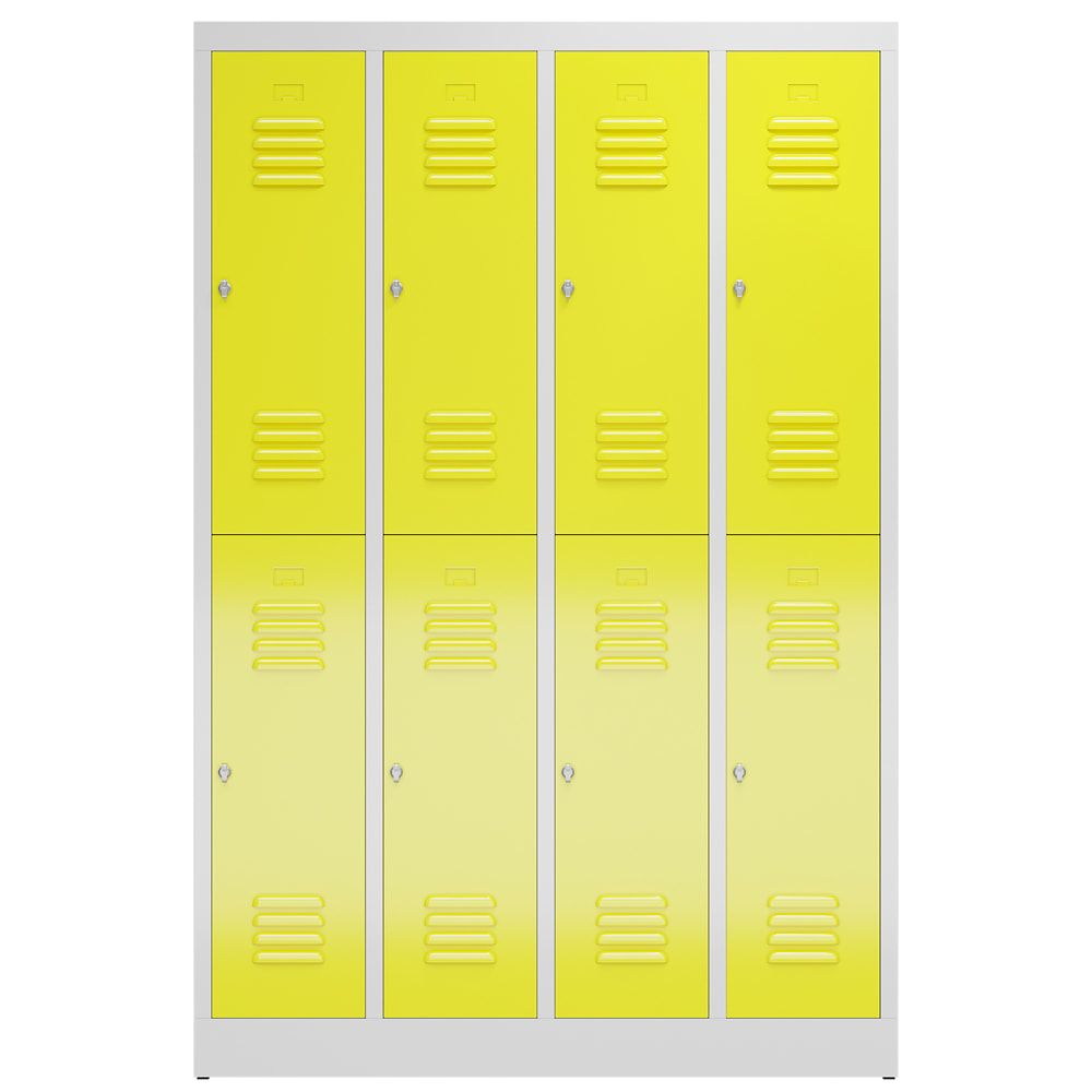 Garderobenschrank, Doppelstockspind, 4 Abteil, 8 Fächer, 1.800 x 1.185 x 500 mm (HxBxT), Stahl, Drehriegel, Korpus: lichtgrau, Front: anthrazitgrau