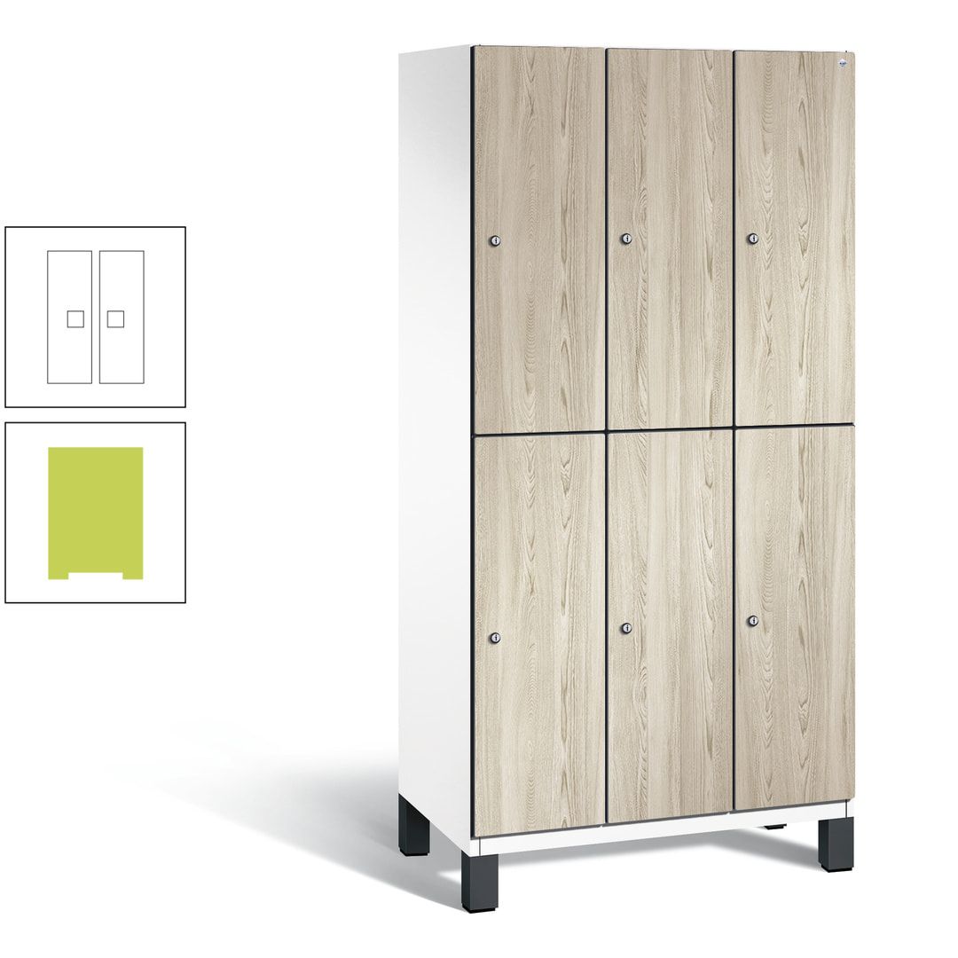 Fächerschrank, Garderobenschrank, mit Füßen, 3 Abteile, 1.980 x 900 x 525 mm (HxBxT), Korpus anthrazitgrau, Tür Donau-Ahorn