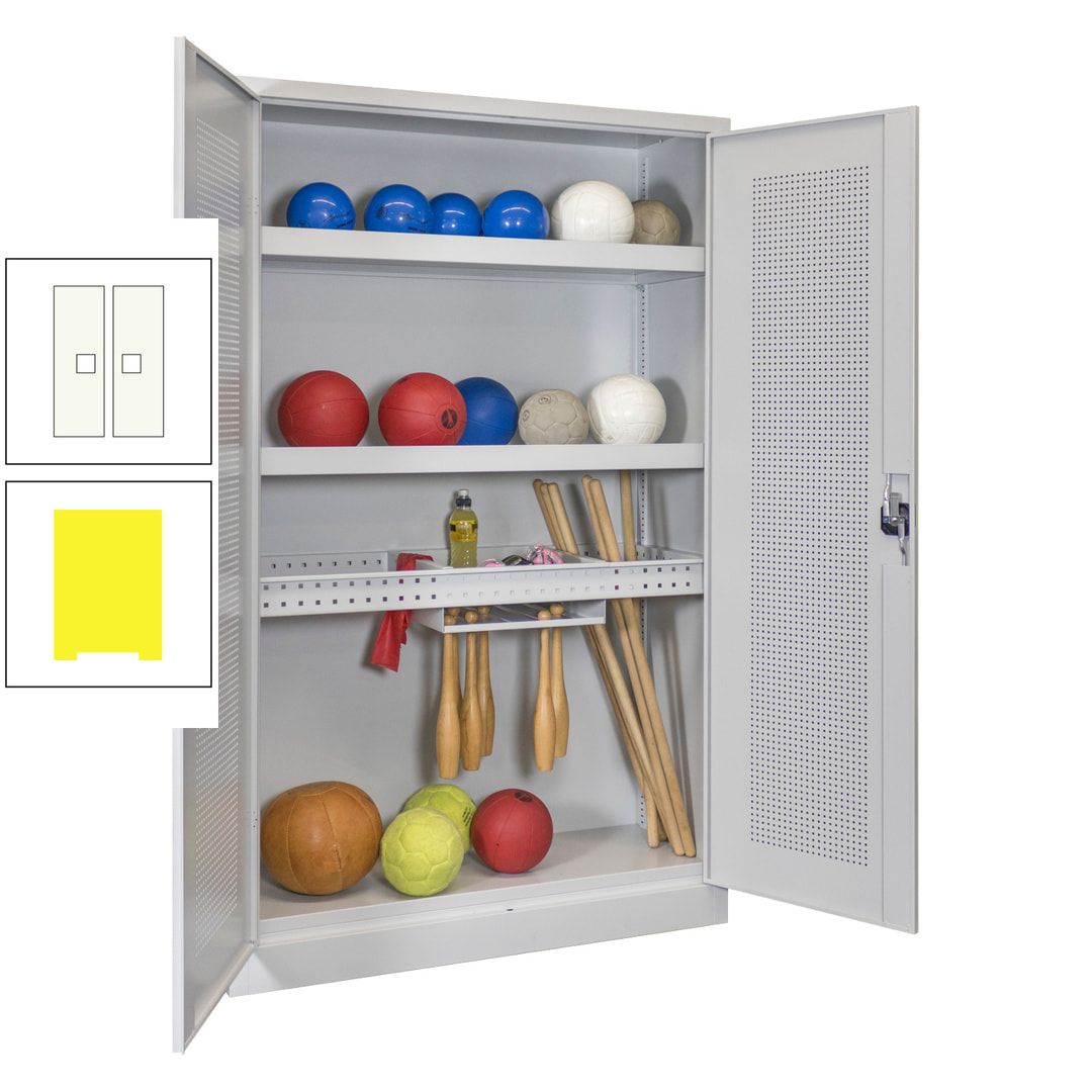 Sportschrank - Lochfeldtüren - Variante 2 - 1.950x1.200x500 mm (HxBxT) - anthrazitgrau
