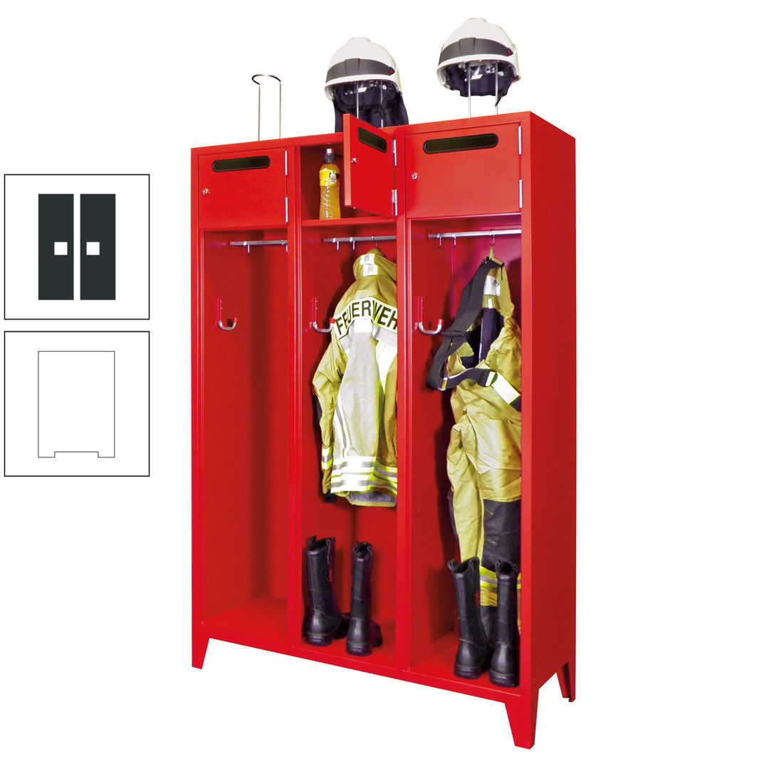 Feuerwehrschrank - 3 Abteile - Ablagefach mit Tür, Einwurfschlitz - 2.100 x 1.230 x 500 mm (HxBxT) - anthrazitgrau