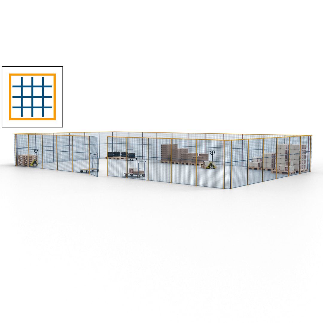 Maschinen Schutzgitter - Hallentrennwand - Sicherheitszaun - Tür - 51 m - 2.200 x 16.900 x 9.400 mm (HxBxT) - enzianblau