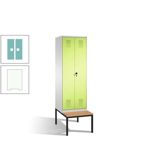 Doppel-Spind, Garderobenschrank, Buche Sitzbank untergebaut, 2 Abteile a 300 mm, Korpus anthrazitgrau, Tür anthrazitgrau, 2.090 x 600 x 815 mm (HxBxT)