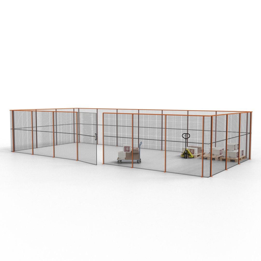 Hallentrennwand - Flügeltür, Gitter - 19 Gitterwände - 2.200 x 10.900 x 4.900 mm (HxBxT) - Perlweiß/reinorange