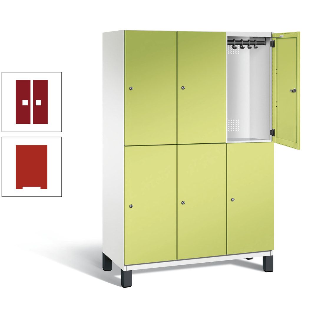 Fächerschrank, Stahlschrank, doppelstöckig, 6 Fächer, Füße, Korpus anthrazitgrau, Tür anthrazitgrau, 1.980 x 1.200 x 525 mm (HxBxT)