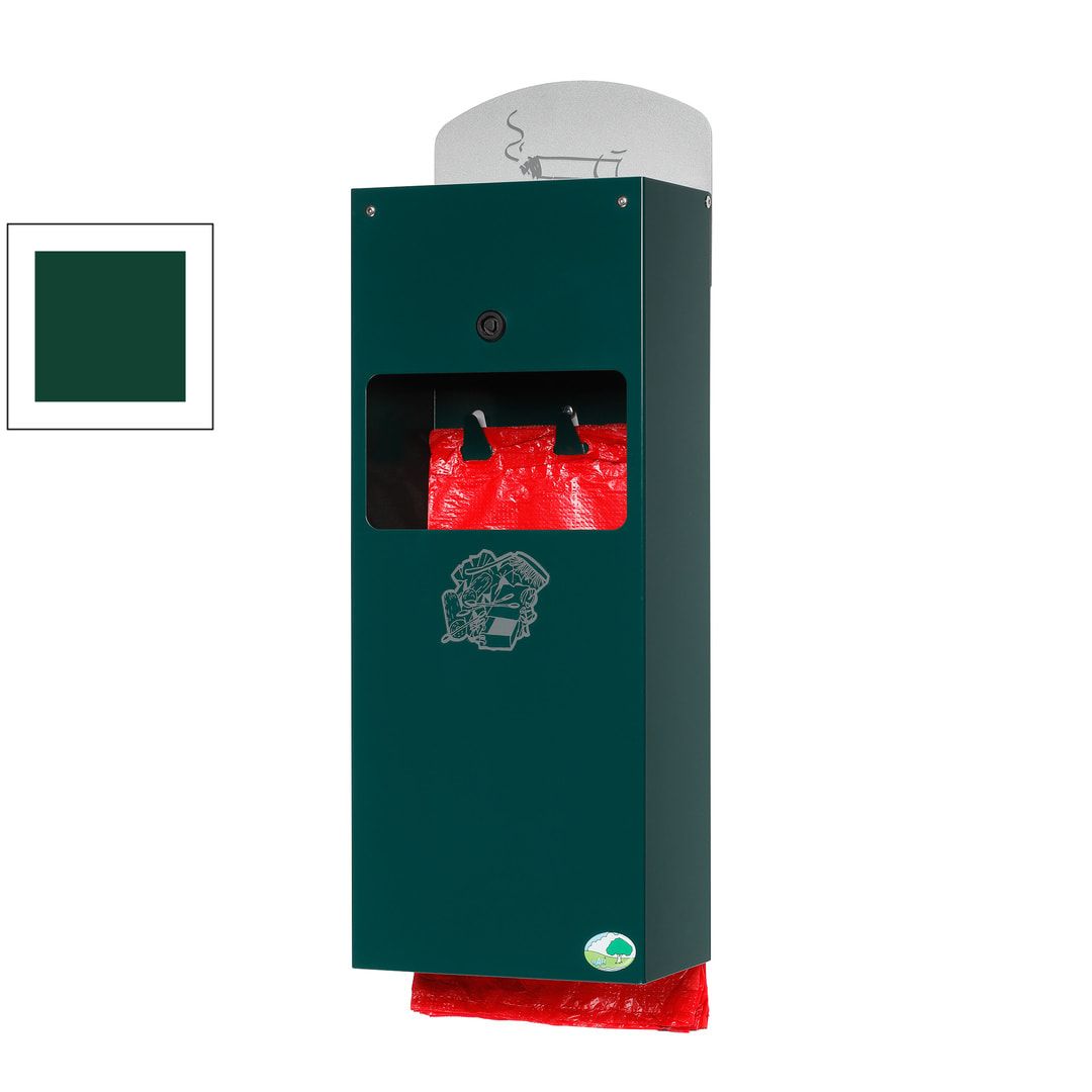 Hundetoilette - Beutelspender und Ascher - für 200 Beutel - Wand- oder Pfostenbefestigung - 600 x 205 x 130 mm (HxBxT) - Eisenglimmer