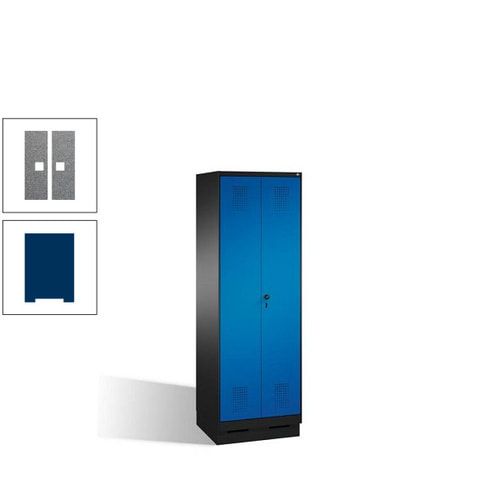 Doppel-Spind, Doppeltüren, Garderobenschrank mit Sockel, 2 Abteile a 300 mm, Korpus anthrazitgrau, Tür anthrazitgrau, 1.800 x 600 x 500 mm (HxBxT)
