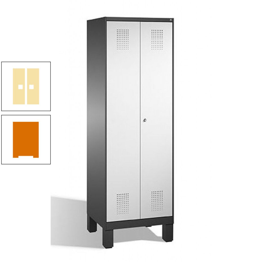 Doppel-Spind, Doppeltüren, Garderobenschrank mit Füßen, 2 Abteile a 300 mm, Korpus anthrazitgrau, Tür anthrazitgrau, 1.850 x 600 x 500 mm (HxBxT)