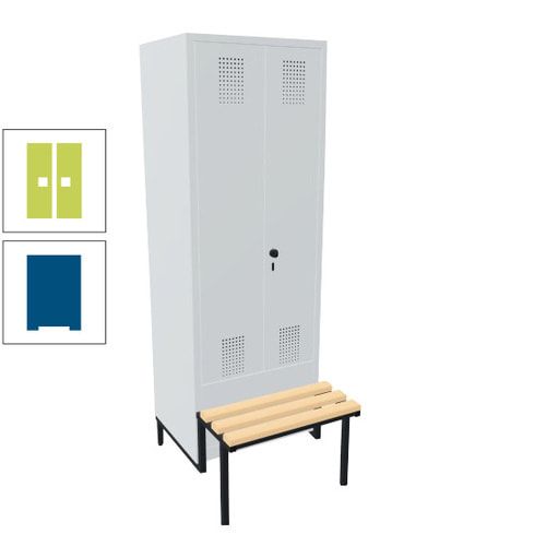 Doppel-Spind, Garderobenschrank, Buche Sitzbank integriert, 2 Abteile a 400 mm, Korpus anthrazitgrau, Tür anthrazitgrau, 1.850 x 800 x 815 mm (HxBxT)