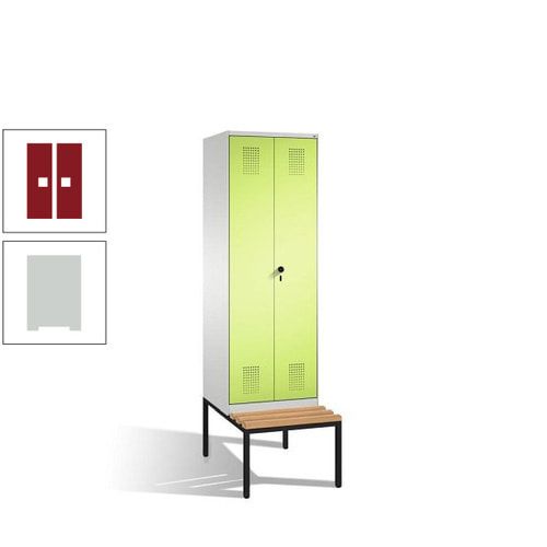 Doppel-Spind, Garderobenschrank, Buche Sitzbank untergebaut, 2 Abteile a 300 mm, Korpus anthrazitgrau, Tür anthrazitgrau, 2.090 x 600 x 815 mm (HxBxT)