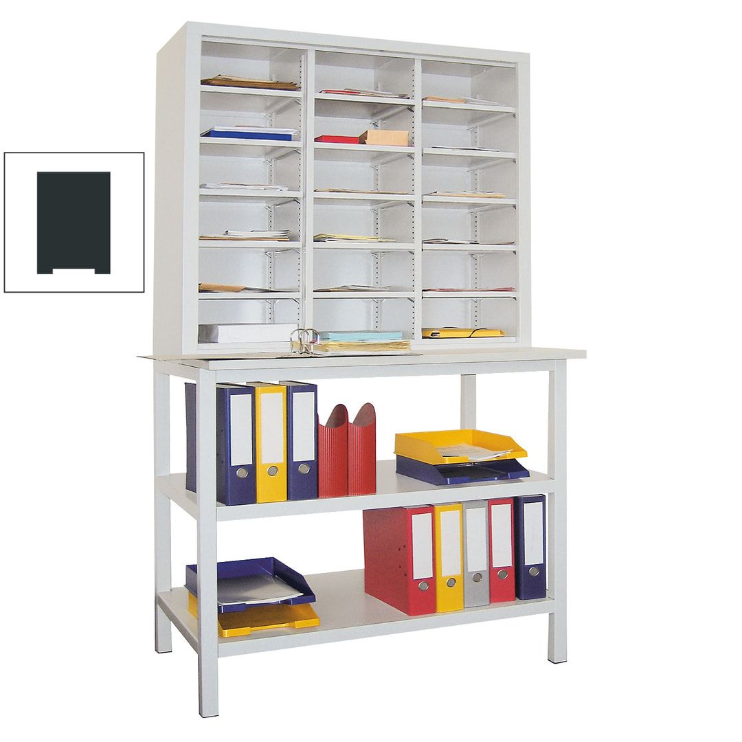 Sortierstation mit Tisch - Dokumentenregal - Ordnungsregal - Fächerregal - 18 Fächer - Postverteiler - 1.950 x 1.000 x 600 mm (HxBxT) - anthrazitgrau