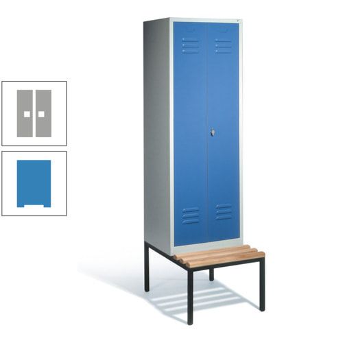 Doppel-Spindschrank, Buche Sitzbank untergebaut, 2 Abteile a 300 mm, Korpus lichtgrau, Tür anthrazitgrau, 2.090 x 610 x 815 mm (HxBxT)