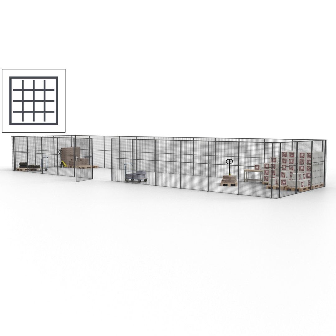 Maschinen Schutzgitter - Hallentrennwand - Sicherheitszaun - Tür - 45 m - 2.200 x 18.400 x 4.900 mm (HxBxT) - enzianblau