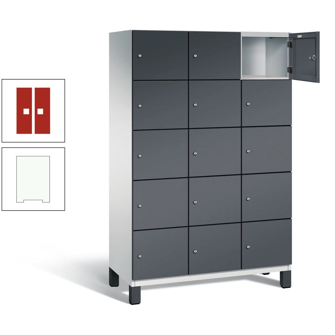 Fächerschrank, Stahlschrank, 15 Fächer, Türöffnungsbegrenzer, Füße, 1.980 x 1.200 x 525 mm (HxBxT), Korpus anthrazitgrau, Front anthrazitgrau