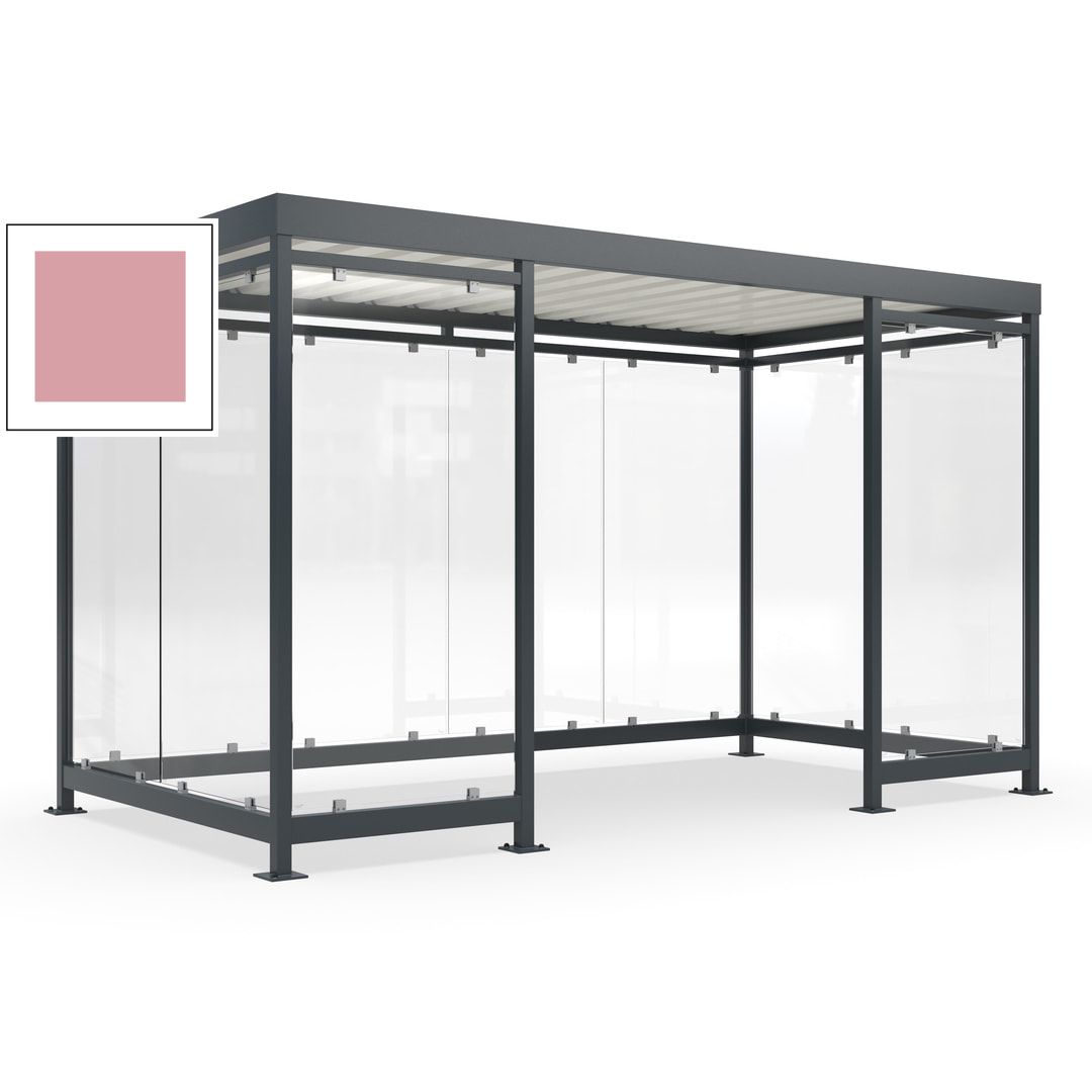 Fahrgastunterstand, Raucherunterstand, fertig montiert, Aufdübeln, 12-13 Personen, 2.510 x 4.195 x 2.165 mm (HxBxT), 10 Wände, Achatgrau