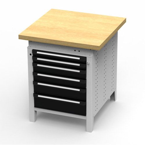 OTTOKIND Werkbank - Arbeitsplatte bündig - 850 x 605 x 750 mm (HxBxT) - 6 Schubladen - lichtgrau