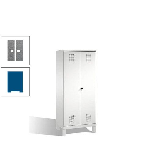 Doppel-Spind, Doppeltüren, Garderobenschrank mit Füßen, 2 Abteile a 400 mm, Korpus anthrazitgrau, Tür anthrazitgrau, 1.850 x 800 x 500 mm (HxBxT)