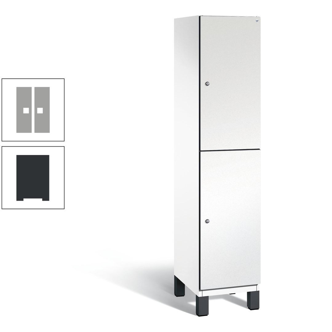 Fächerschrank, Stahlschrank, doppelstöckig, 2 Fächer, Füße, Korpus anthrazitgrau, Tür anthrazitgrau, 1.980 x 400 x 525 mm (HxBxT)