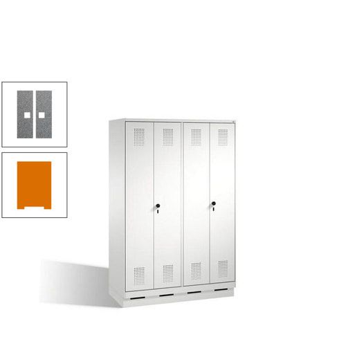 Doppel-Spind, Doppeltüren, Garderobenschrank mit Sockel, 4 Abteile a 300 mm, Korpus anthrazitgrau, Tür anthrazitgrau, 1.800 x 1.200 x 500 mm (HxBxT)