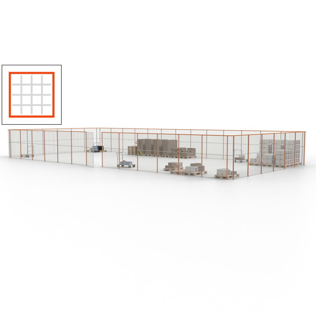Maschinen Schutzgitter - Hallentrennwand - Sicherheitszaun - Tür - 57 m - 2.200 x 19.900 x 9.400 mm (HxBxT) - enzianblau