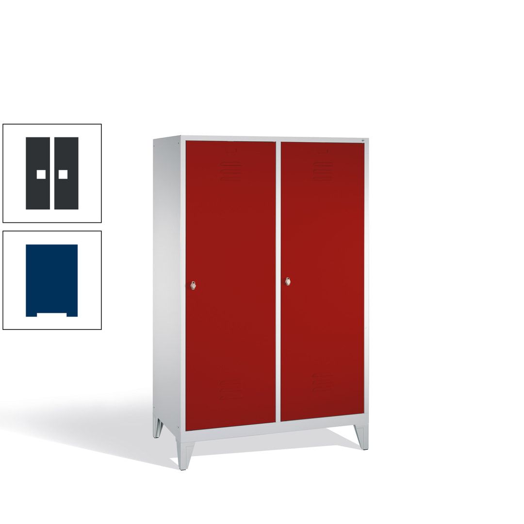 Doppel-Spind mit 2 Großtüren, Garderobenschrank mit Füßen, 4 Abteile a 300 mm, Korpus anthrazitgrau, Tür anthrazitgrau, 1.850 x 1.190 x 500 mm (HxBxT)