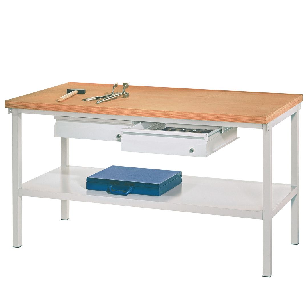 Werkbank mit Ablageboden - 2 Schubladen - 900 x 1.500 x 700 mm (HxBxT) - Traglast 1.050 kg - anthrazitgrau