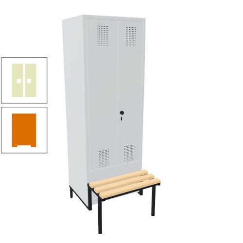 Doppel-Spind, Garderobenschrank, Buche Sitzbank integriert, 2 Abteile a 400 mm, Korpus anthrazitgrau, Tür anthrazitgrau, 1.850 x 800 x 815 mm (HxBxT)