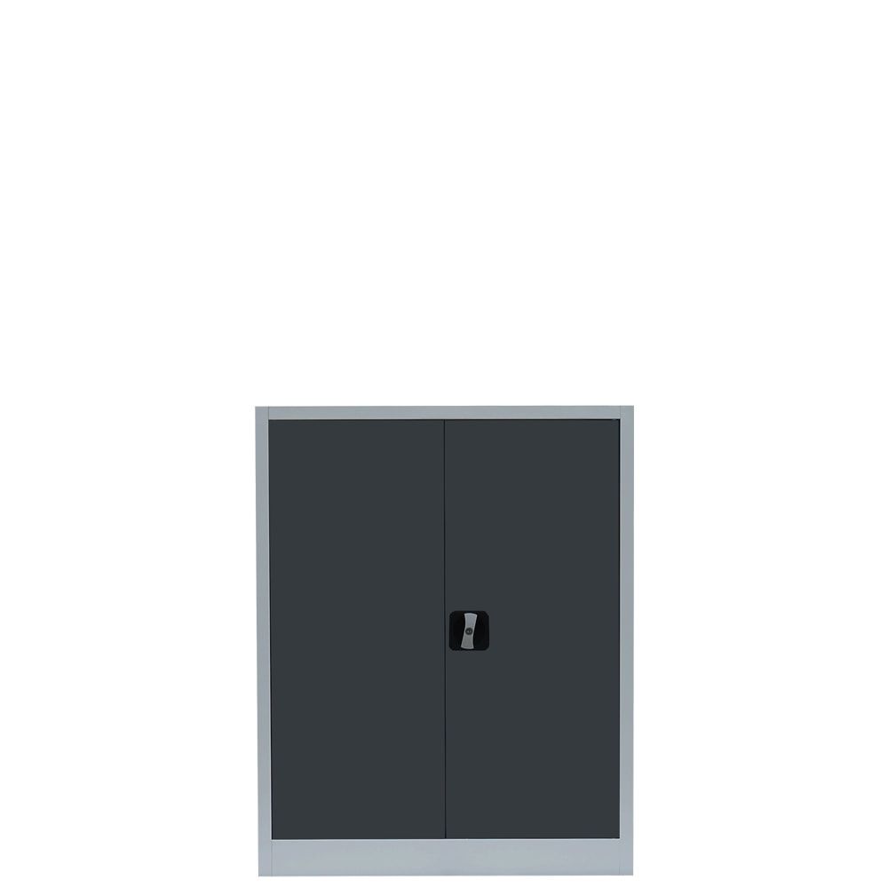 Aktenschrank, Büroschrank, abschließbar, Flügeltüren, 2 Fachböden, 1.000 x 800 x 383 mm (HxBxT), Stahl, Korpus und Türen in lichtgrau