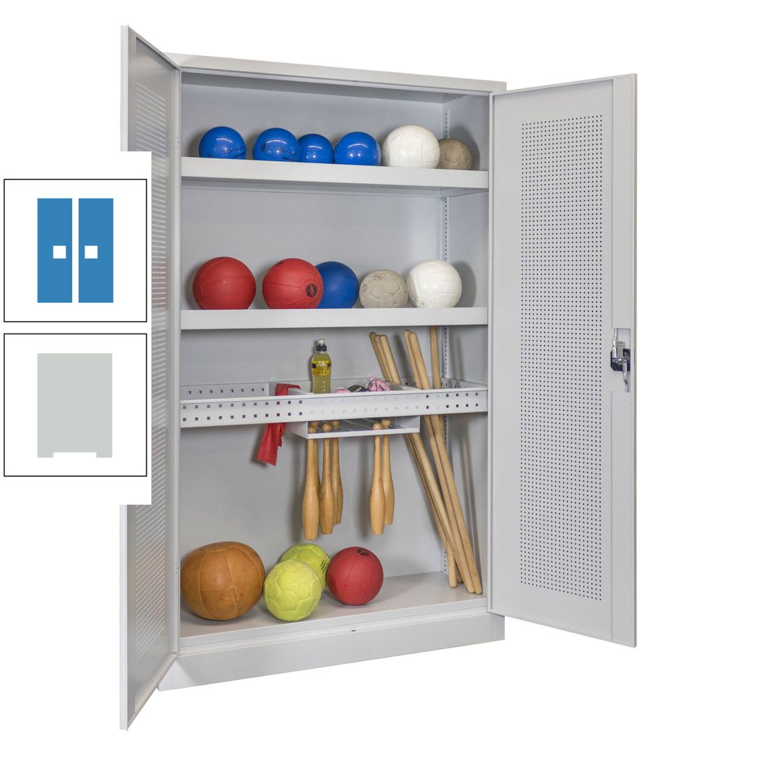 Sportschrank - Lochfeldtüren - Variante 2 - 1.950x1.200x500 mm (HxBxT) - anthrazitgrau