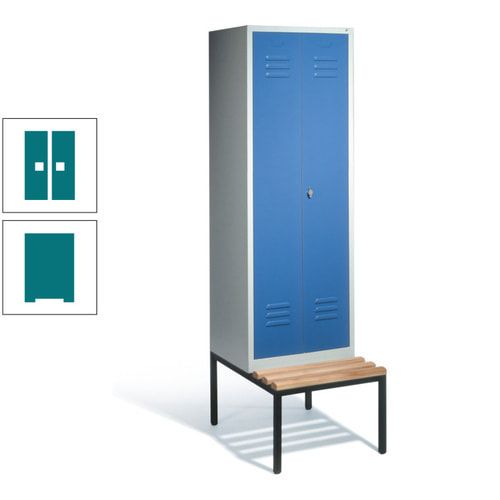 Doppel-Spindschrank, Buche Sitzbank untergebaut, 2 Abteile a 300 mm, Korpus lichtgrau, Tür anthrazitgrau, 2.090 x 610 x 815 mm (HxBxT)