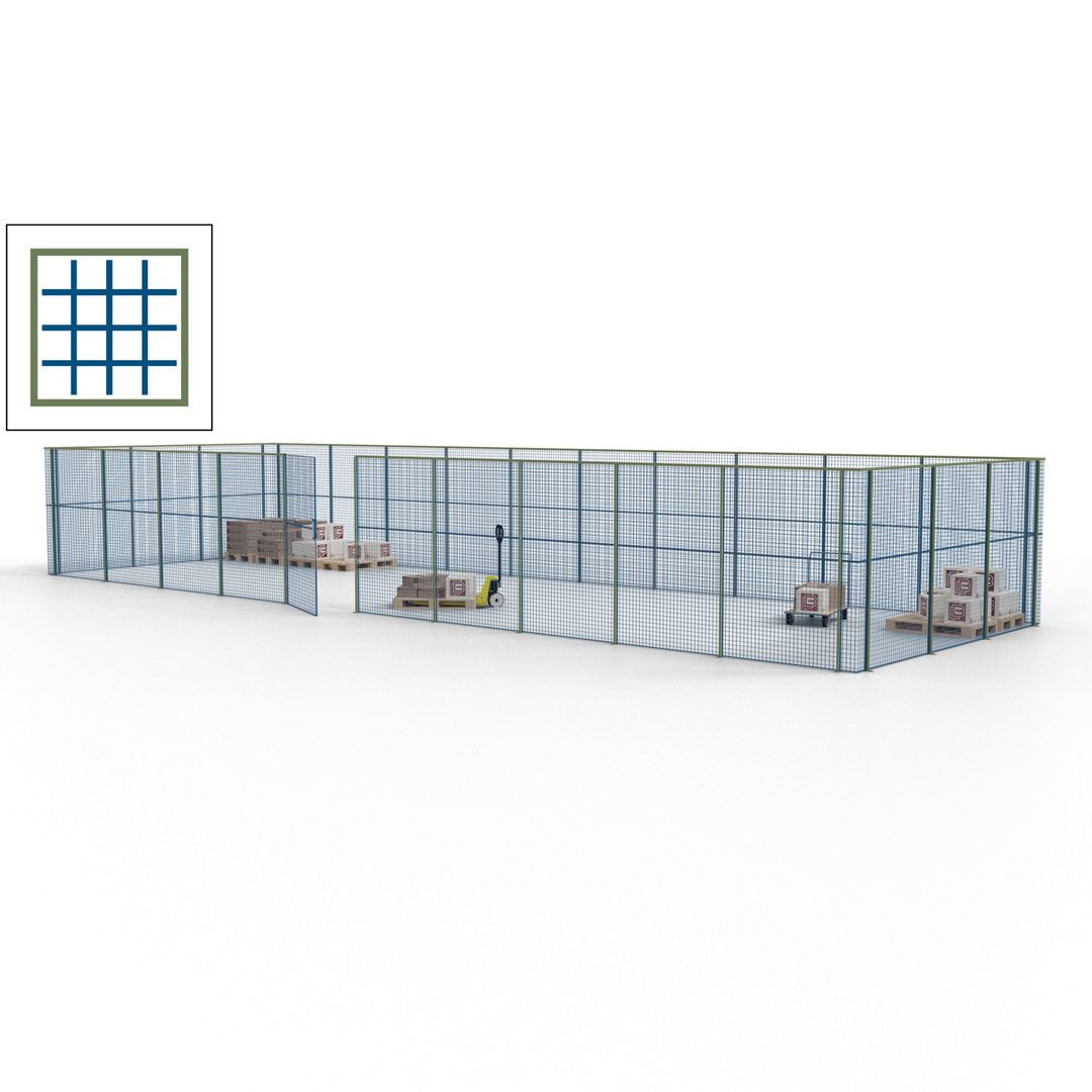 Maschinen Schutzgitter - Hallentrennwand - Sicherheitszaun - Tür - 39 m - 2.200 x 15.400 x 4.900 mm (HxBxT) - enzianblau