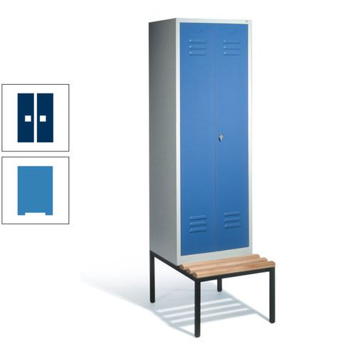 Doppel-Spindschrank, Buche Sitzbank untergebaut, 2 Abteile a 300 mm, Korpus lichtgrau, Tür anthrazitgrau, 2.090 x 610 x 815 mm (HxBxT)