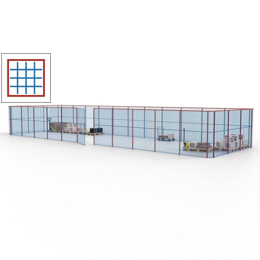 Maschinen Schutzgitter - Hallentrennwand - Sicherheitszaun - Tür - 42 m - 2.200 x 16.900 x 4.900 mm (HxBxT) - enzianblau