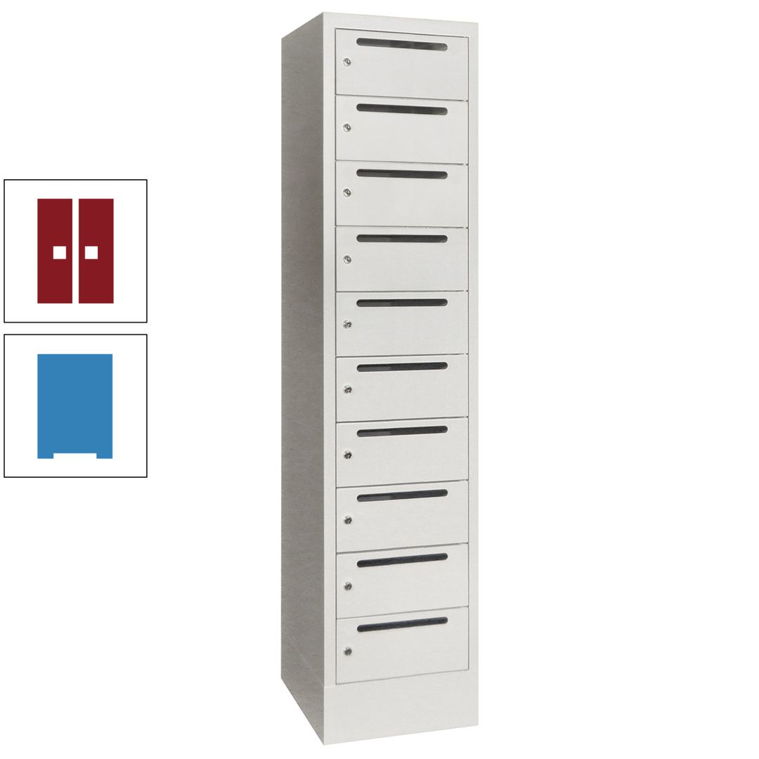 Postverteilerschrank, Schließfachschrank, 1 Abteil a 400 mm, 10 Fächer, 1.850 x 400 x 500 mm (HxBxT), Korpus anthrazitgrau, Front anthrazitgrau