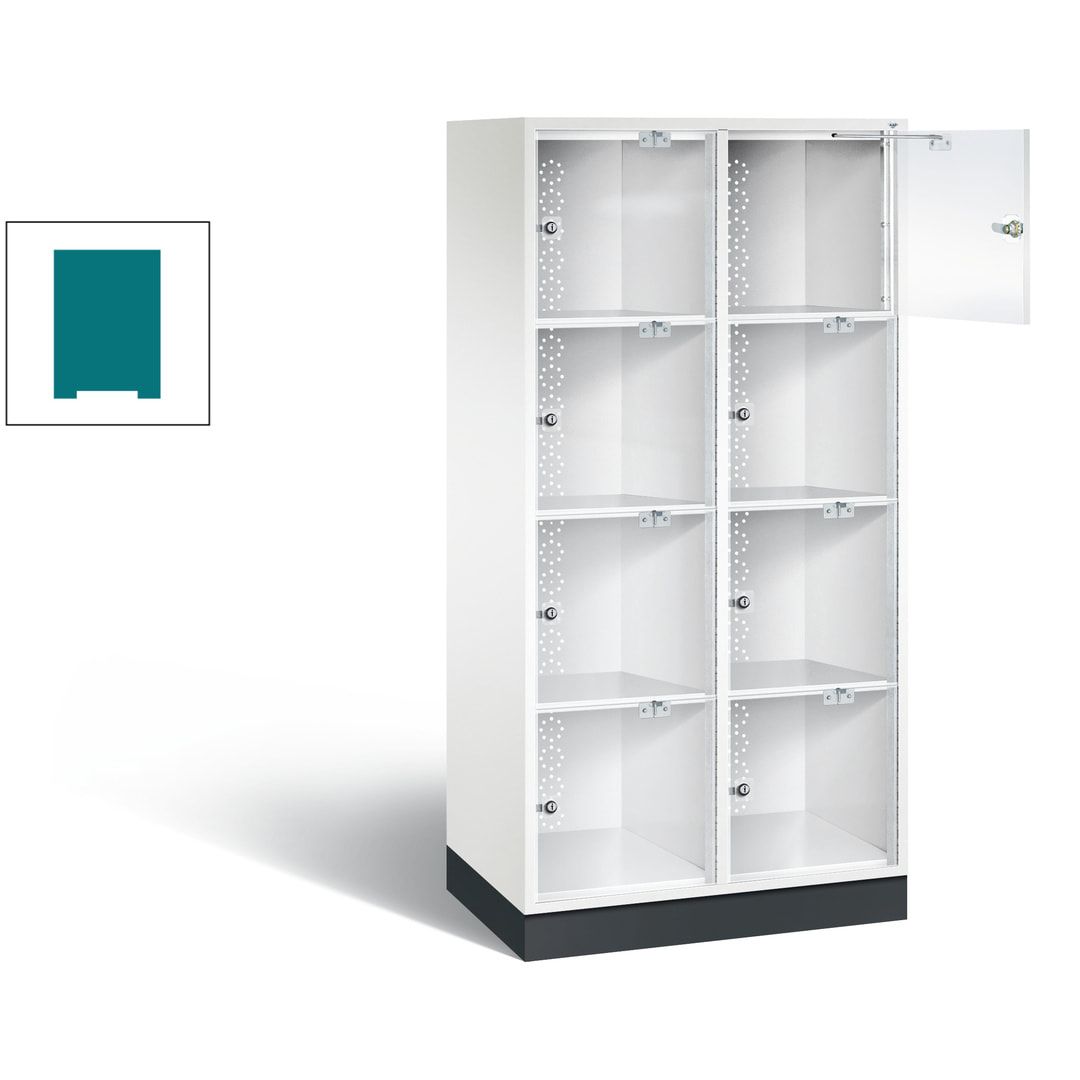 Schließfachschrank, Fächerschrank mit Türen aus Acrylglas, 2 Abteile, 8 Fächer, Zylinderschloss, 1.750 x 820 x 500 mm (HxBxT), Korpus anthrazitgrau