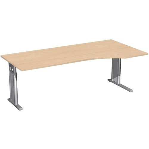 Eckschreibtisch, Ecke rechts, Füße einseitig verkürzt, C-Fuß Pro, höhenverstellbar, 680-820 x 1.600 x 1.000 mm (HxBxT), Gestell silber, Dekor Ahorn