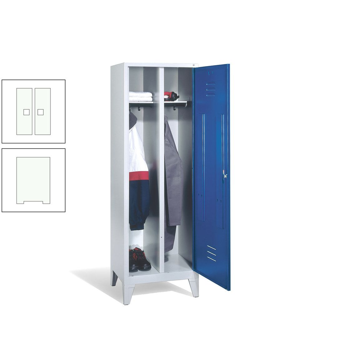 Doppel-Spind mit Großtür, Garderobenschrank mit Füßen, 2 Abteile a 300 mm, Korpus anthrazitgrau, Tür anthrazitgrau, 1.850 x 610 x 500 mm (HxBxT)