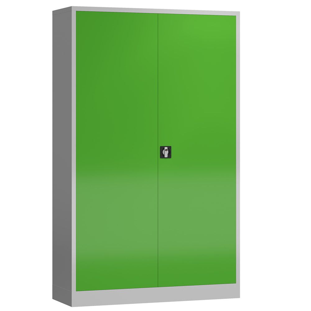 Aktenschrank, Büroschrank, abschließbar, Flügeltüren, 4 Fachböden, 1.945 x 1.200 x 420 mm (HxBxT), Stahl, Korpus und Türen lichtgrau