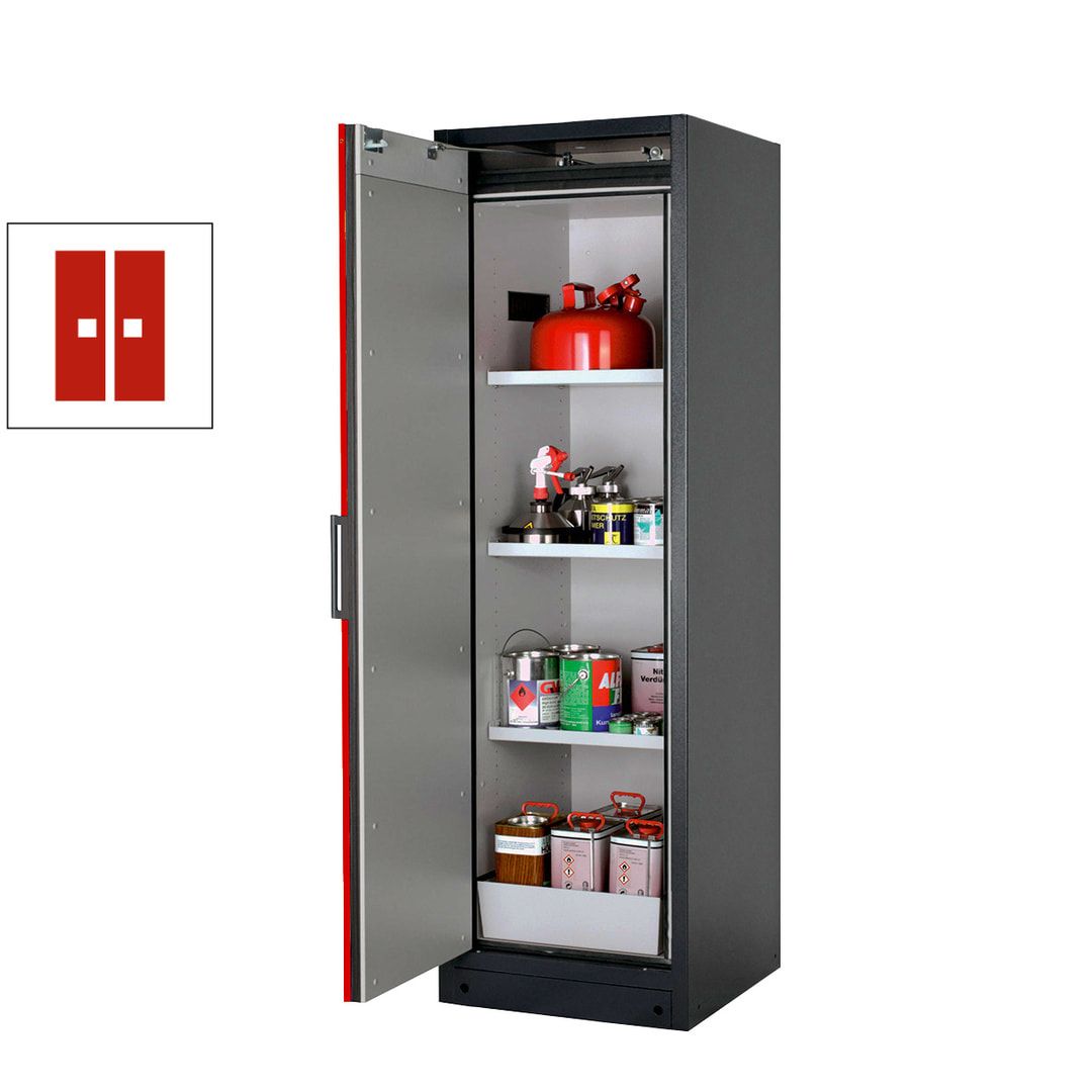 Gefahrstoffschrank - 1.953x599x615 mm - 2 Fachböden - Edelstahl-Einrichtung - Türanschlag Links - Front enzianblau