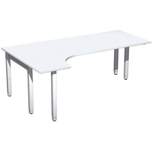 Eckschreibtisch, Ecke links, Füße einseitig verkürzt, 4-Fuß Quadrat Pro, höhenverstellbar, 680-800 x 1.600 x 1.200 mm (HxBxT), Dekor Ahorn