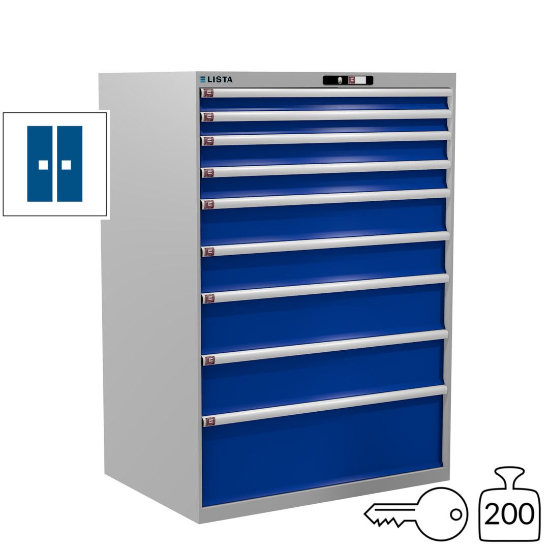 Lista Schubladenschrank - 12.550.010 - 1.450x1.023x725 mm (HxBxT) - 9 Schubladen - 200 kg - Key Lock - lichtblau (RAL 5012)