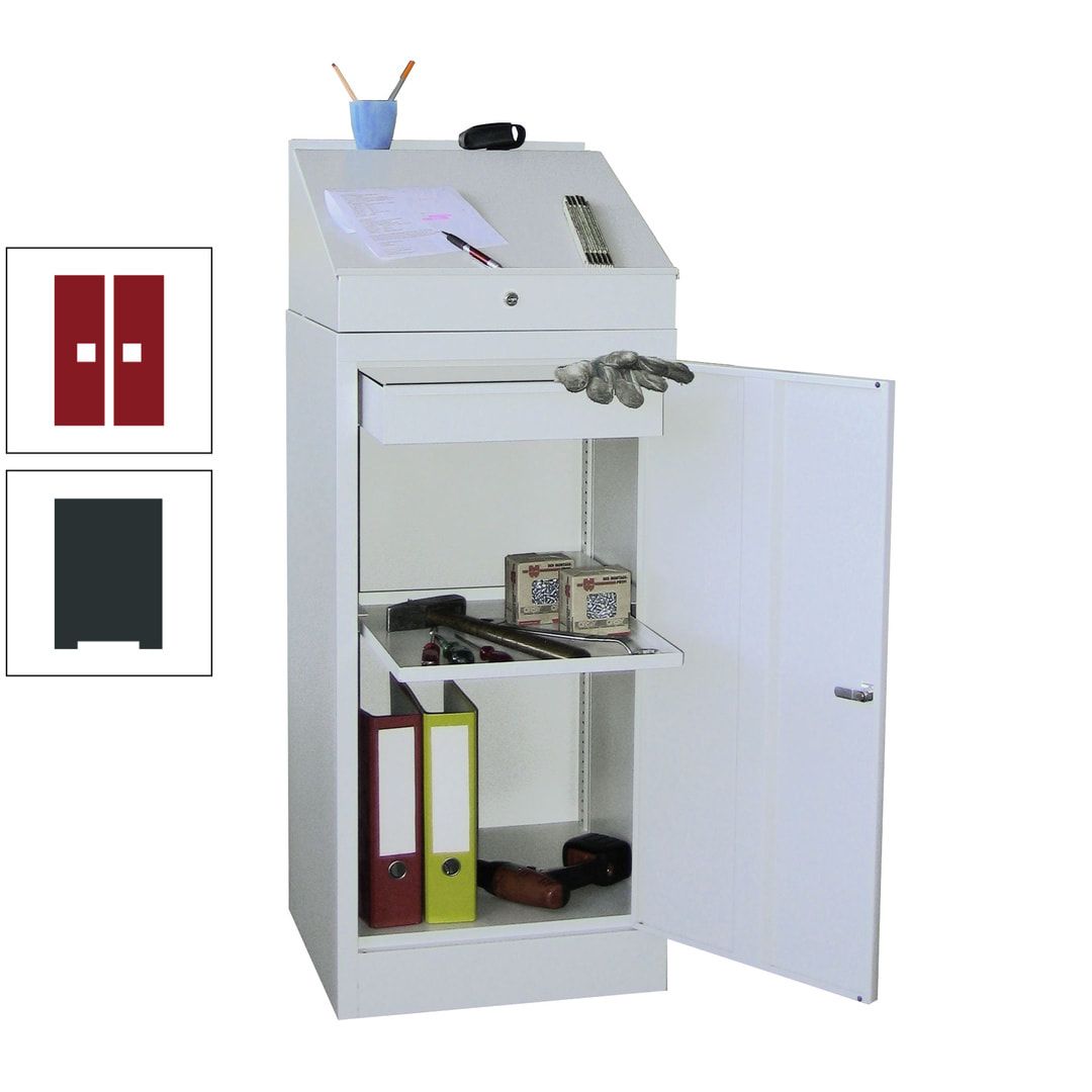 Stehpult mit Schrank - Vollblechtür - Zylinderschloss - 1 Einlegeboden, 1 Schublade - 1.270x500x500 mm (HxBxT) - anthrazitgrau