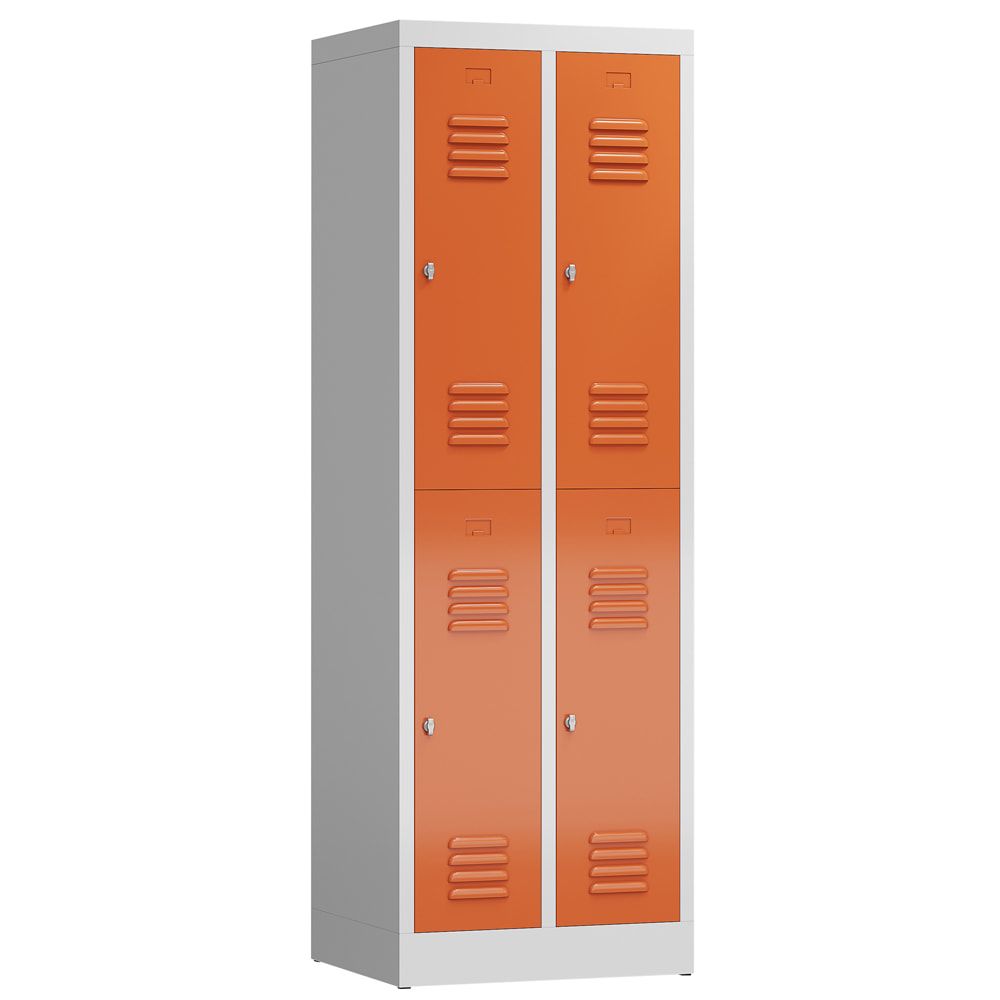 Garderobenschrank, Doppelstockspind, 2 Abteil, 4 Fächer, 1.800 x 590 x 500 mm (HxBxT), Stahl, Drehriegel, Korpus: lichtgrau, Front: anthrazitgrau